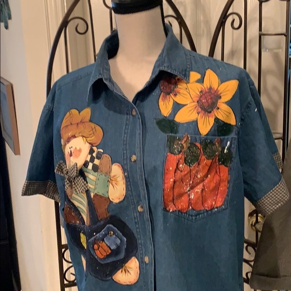 Autumn short set with denim button down shirt - Picture 6 of 7